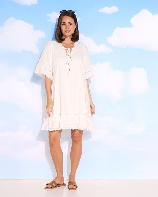 Elsie Lace Trim Dress - Ivory