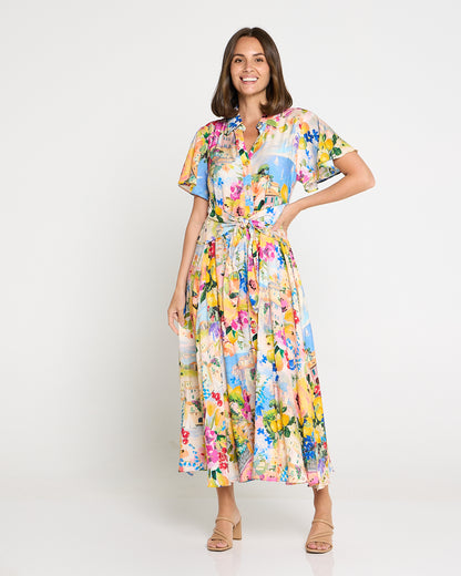 Costa Brava Tie Waist Shirt Dress - Seaside Vista