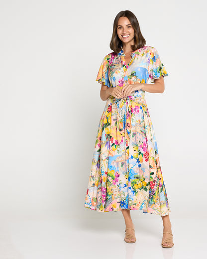 Costa Brava Tie Waist Shirt Dress - Seaside Vista