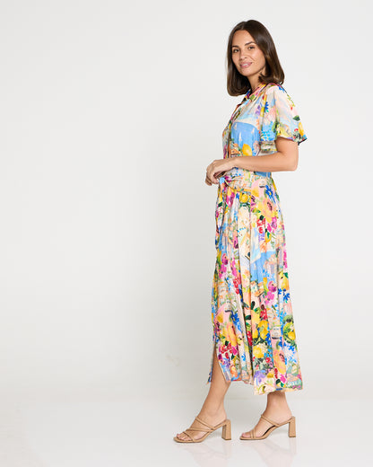 Costa Brava Tie Waist Shirt Dress - Seaside Vista