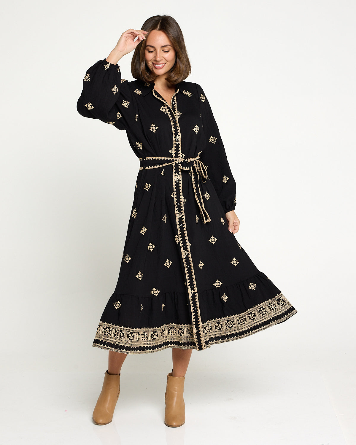 Selene Embroidered Dress - Black/Gold TULIO Fashion Selene Embroidered Dress - Black/Gold TULIO Fashion