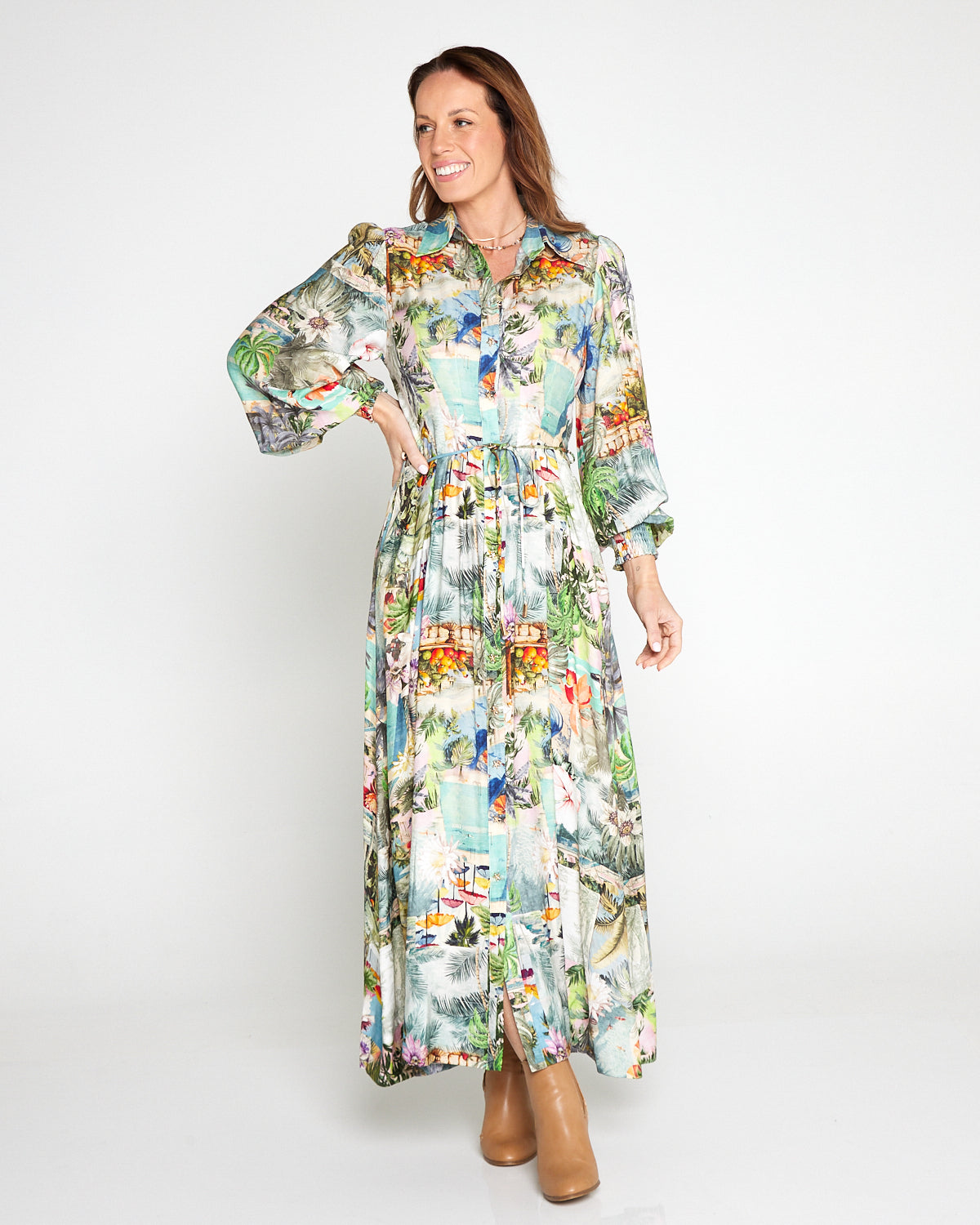 Bora Bora Maxi Shirt Dress - Tropical Paradise