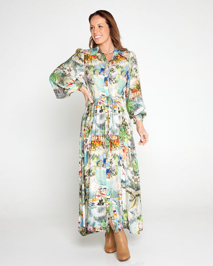 Bora Bora Maxi Shirt Dress - Tropical Paradise