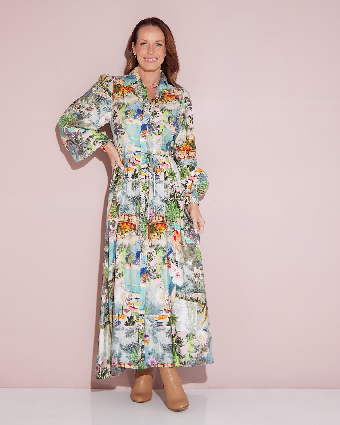 Bora Bora Maxi Shirt Dress - Tropical Paradise