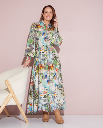 Bora Bora Maxi Shirt Dress - Tropical Paradise