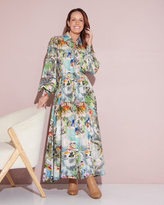 Bora Bora Maxi Shirt Dress - Tropical Paradise