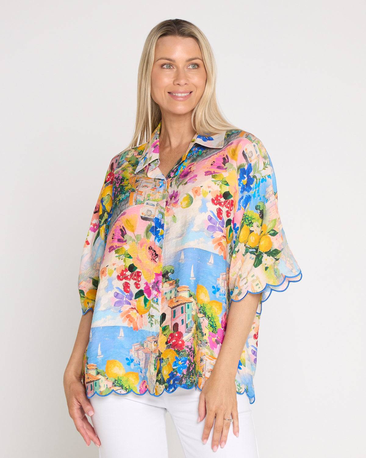 Costa Brava Scallop Sleeve Shirt - Seaside Vista