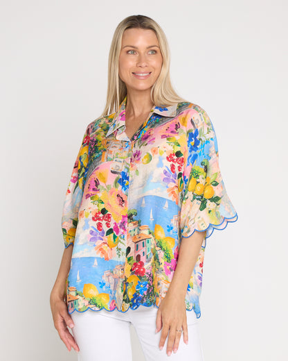Costa Brava Scallop Sleeve Shirt - Seaside Vista