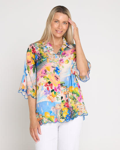 Costa Brava Scallop Sleeve Shirt - Seaside Vista