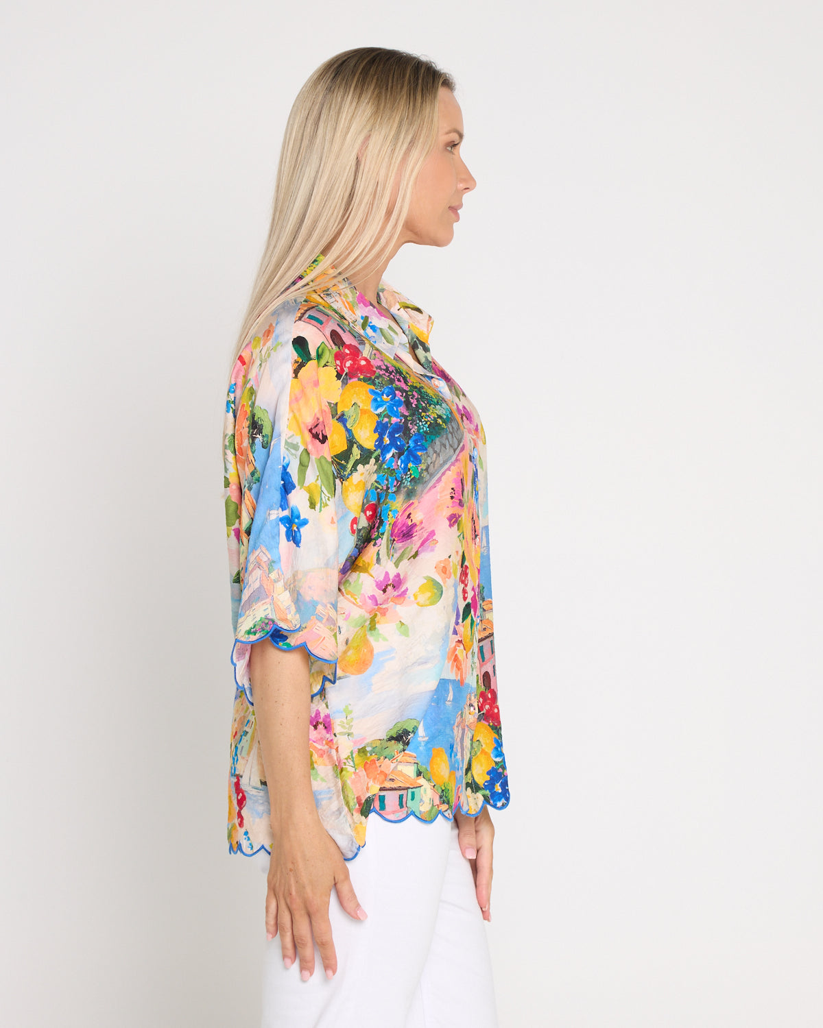 Costa Brava Scallop Sleeve Shirt - Seaside Vista