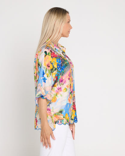 Costa Brava Scallop Sleeve Shirt - Seaside Vista