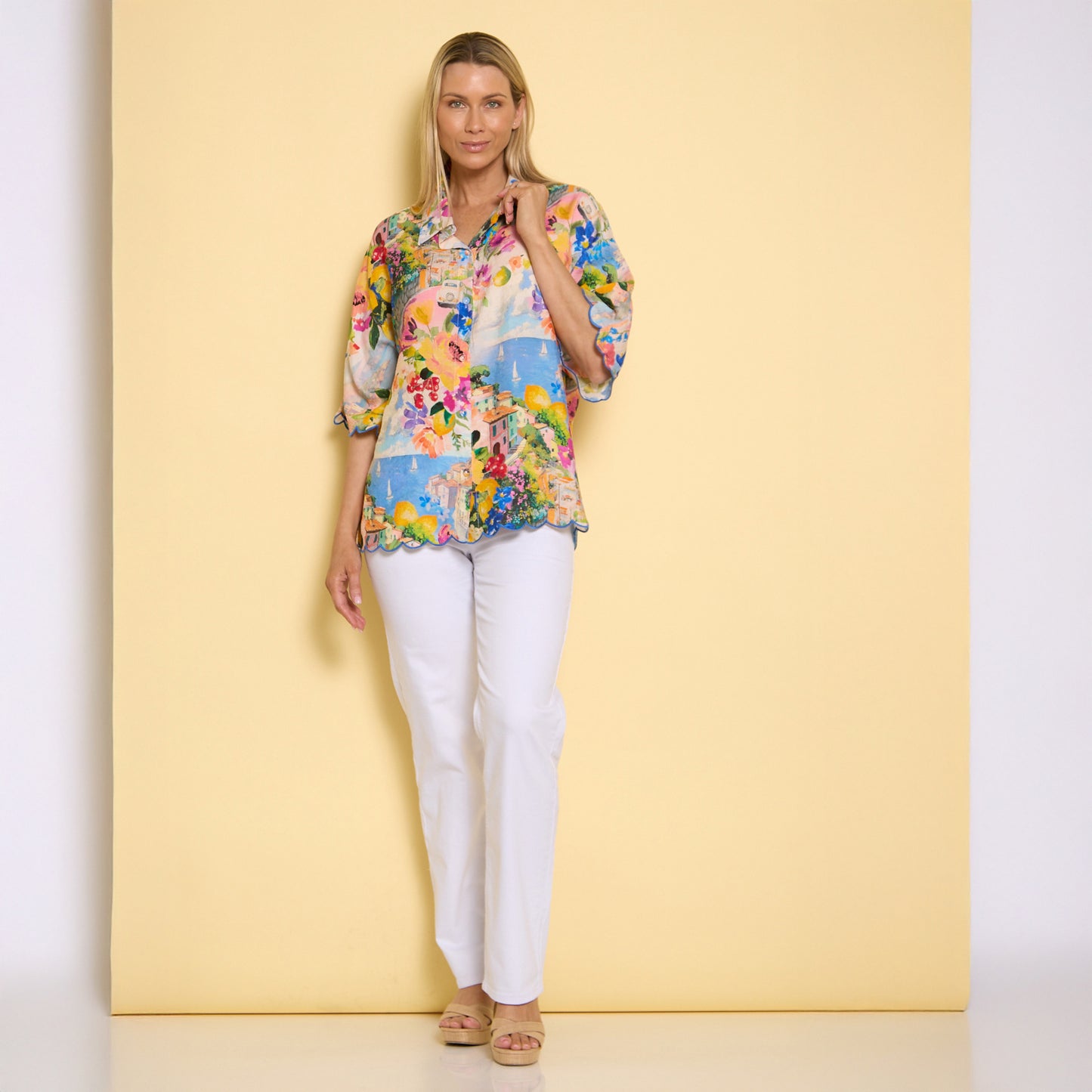 Costa Brava Scallop Sleeve Shirt - Seaside Vista