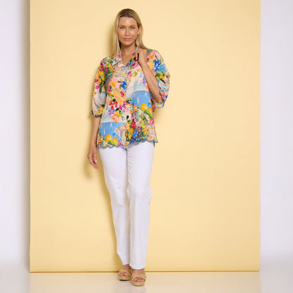 Costa Brava Scallop Sleeve Shirt - Seaside Vista