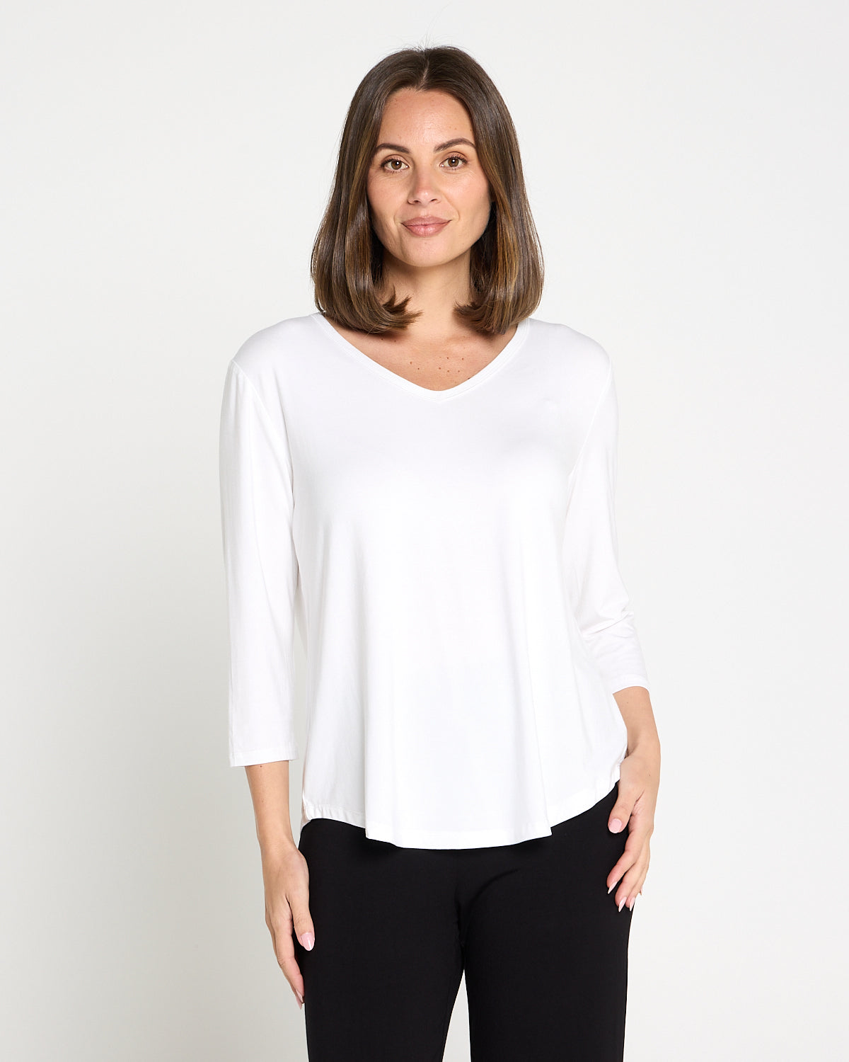 Alpine Bamboo 3/4 Sleeve Top - White