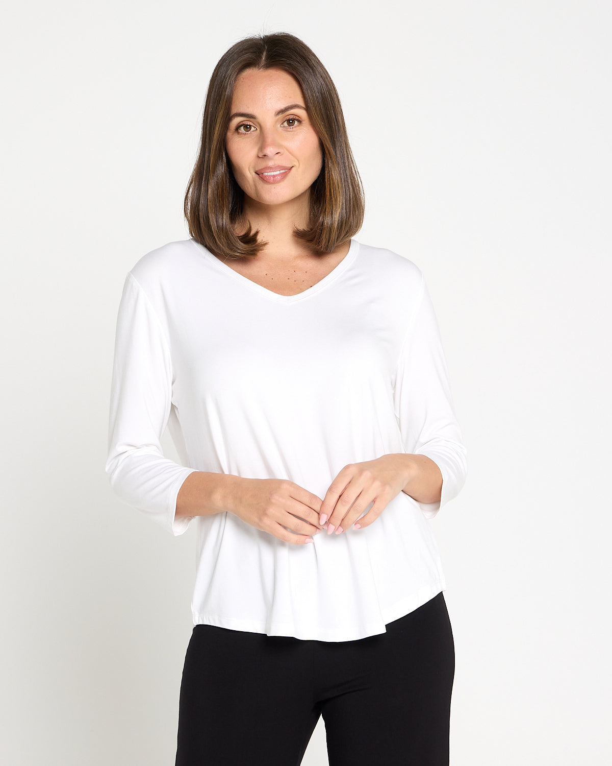 Alpine Bamboo 3/4 Sleeve Top - White