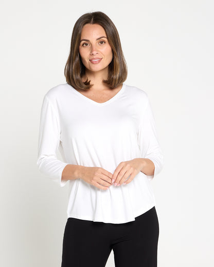Alpine Bamboo 3/4 Sleeve Top - White