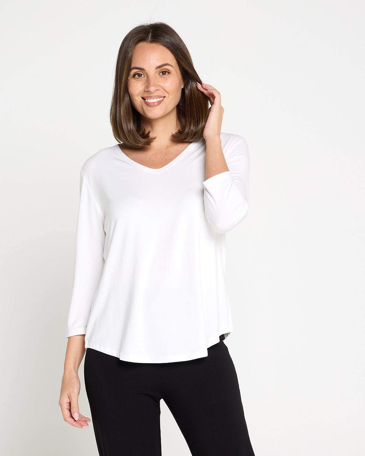 Alpine Bamboo 3/4 Sleeve Top - White