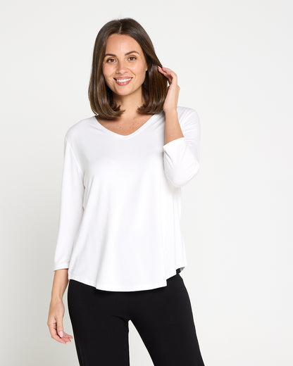 Alpine Bamboo 3/4 Sleeve Top - White
