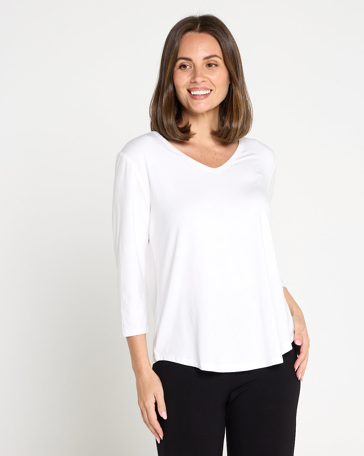 Alpine Bamboo 3/4 Sleeve Top - White