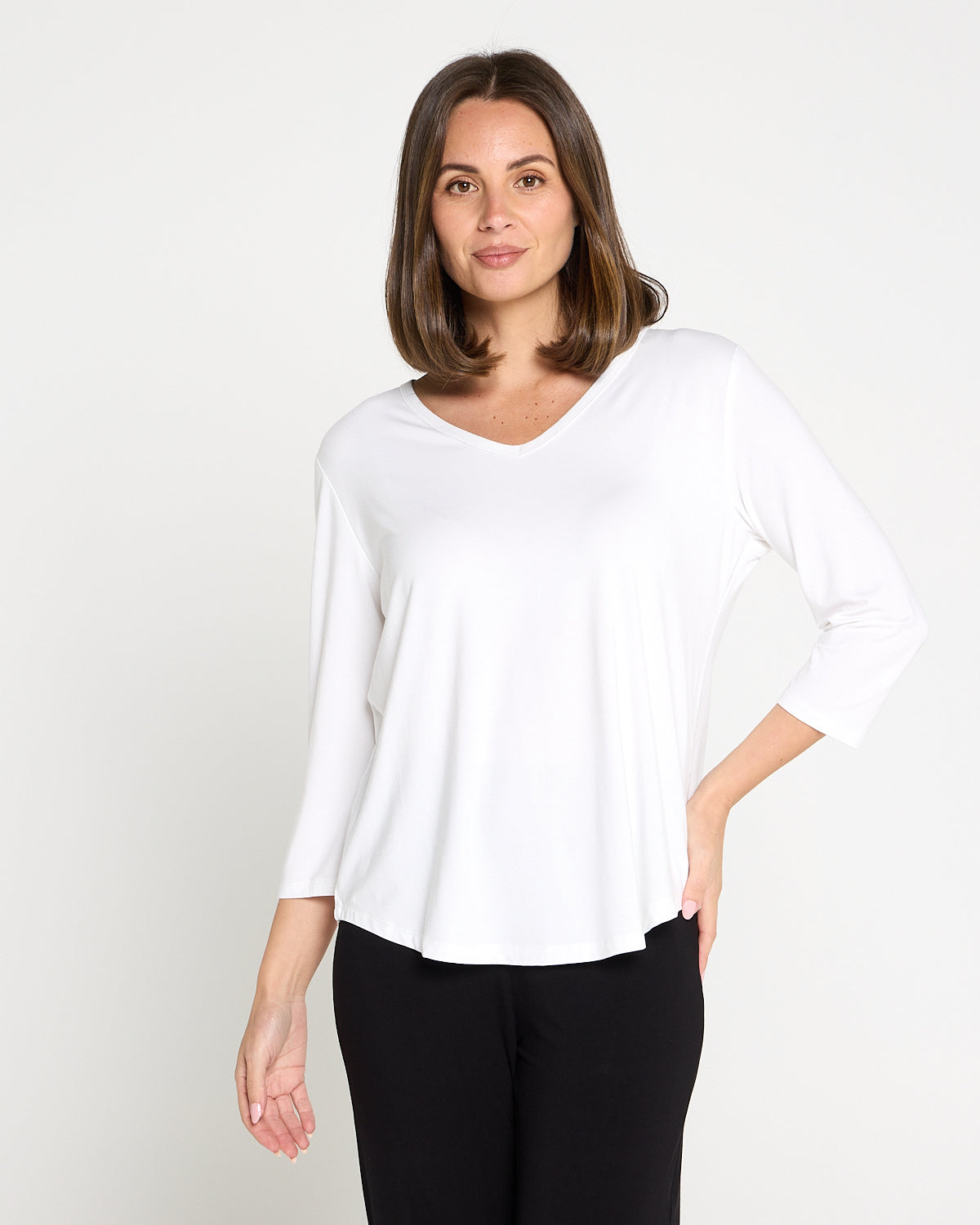 Alpine Bamboo 3/4 Sleeve Top - White