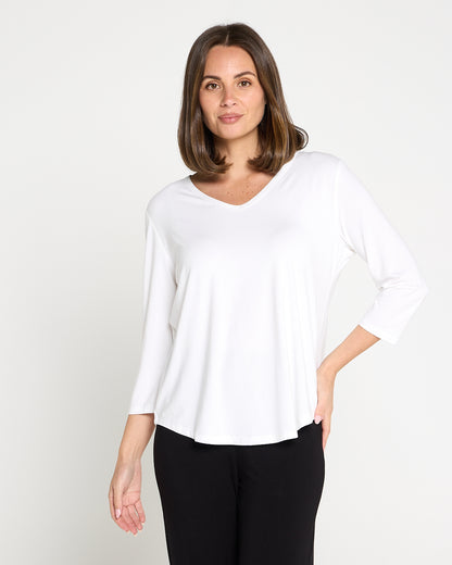 Alpine Bamboo 3/4 Sleeve Top - White