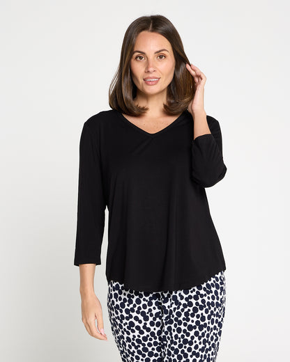 Alpine Bamboo 3/4 Sleeve Top - Black