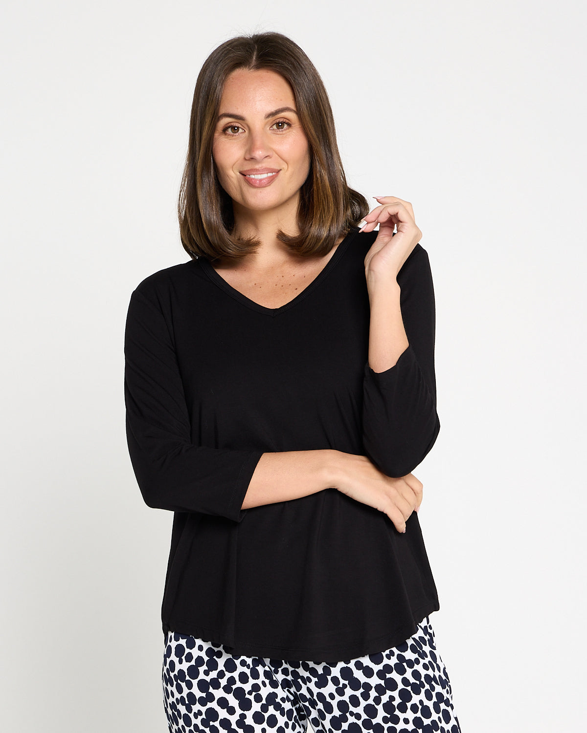 Alpine Bamboo 3/4 Sleeve Top - Black