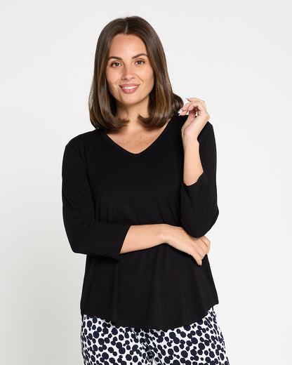 Alpine Bamboo 3/4 Sleeve Top - Black