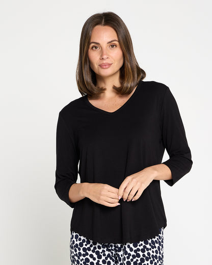 Alpine Bamboo 3/4 Sleeve Top - Black