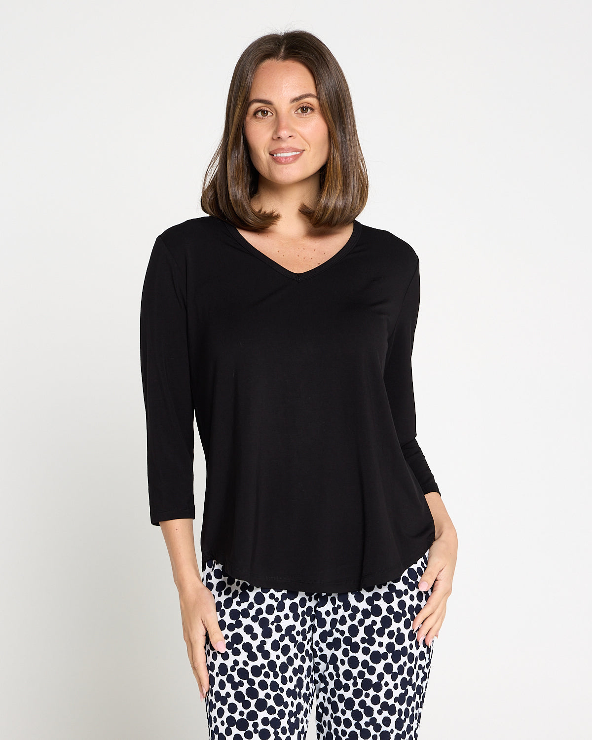 Alpine Bamboo 3/4 Sleeve Top - Black