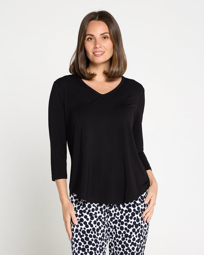 Alpine Bamboo 3/4 Sleeve Top - Black