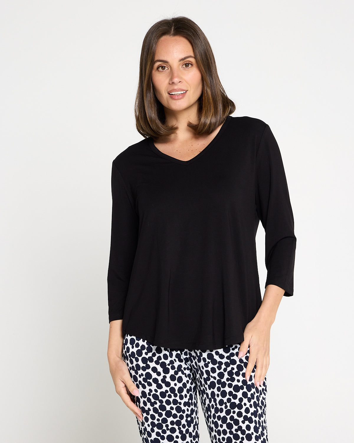 Alpine Bamboo 3/4 Sleeve Top - Black