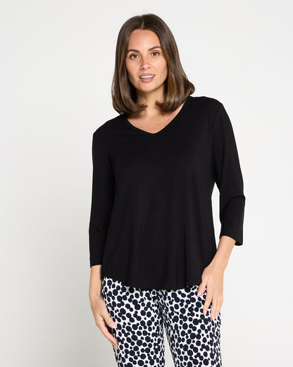 Alpine Bamboo 3/4 Sleeve Top - Black