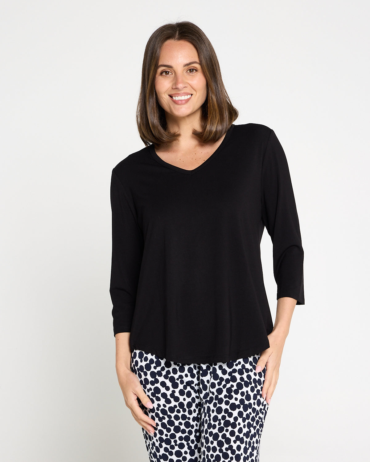 Alpine Bamboo 3/4 Sleeve Top - Black