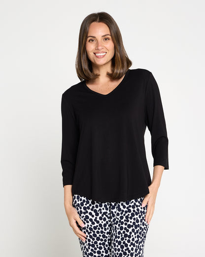 Alpine Bamboo 3/4 Sleeve Top - Black