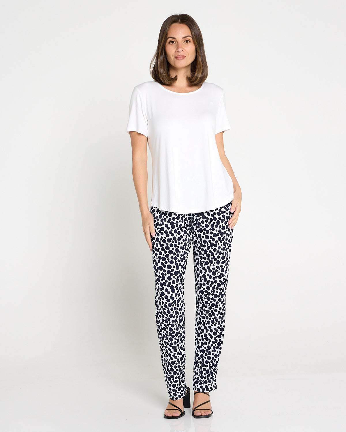 Gianna Printed Pants - White/French Navy Spot