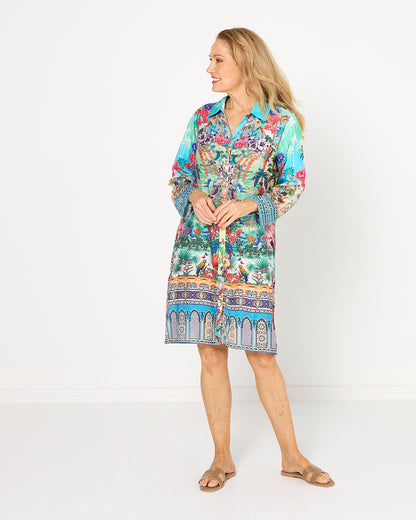 Claudia Shirt Dress - Turquoise Oasis
