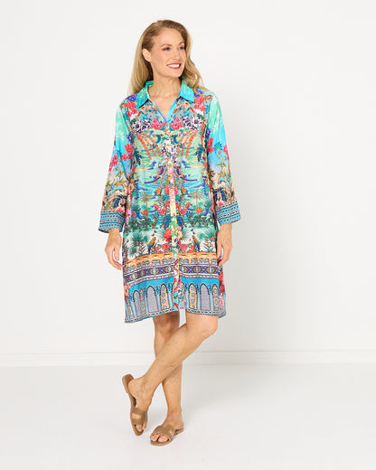 Claudia Shirt Dress - Turquoise Oasis