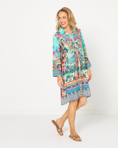 Claudia Shirt Dress - Turquoise Oasis