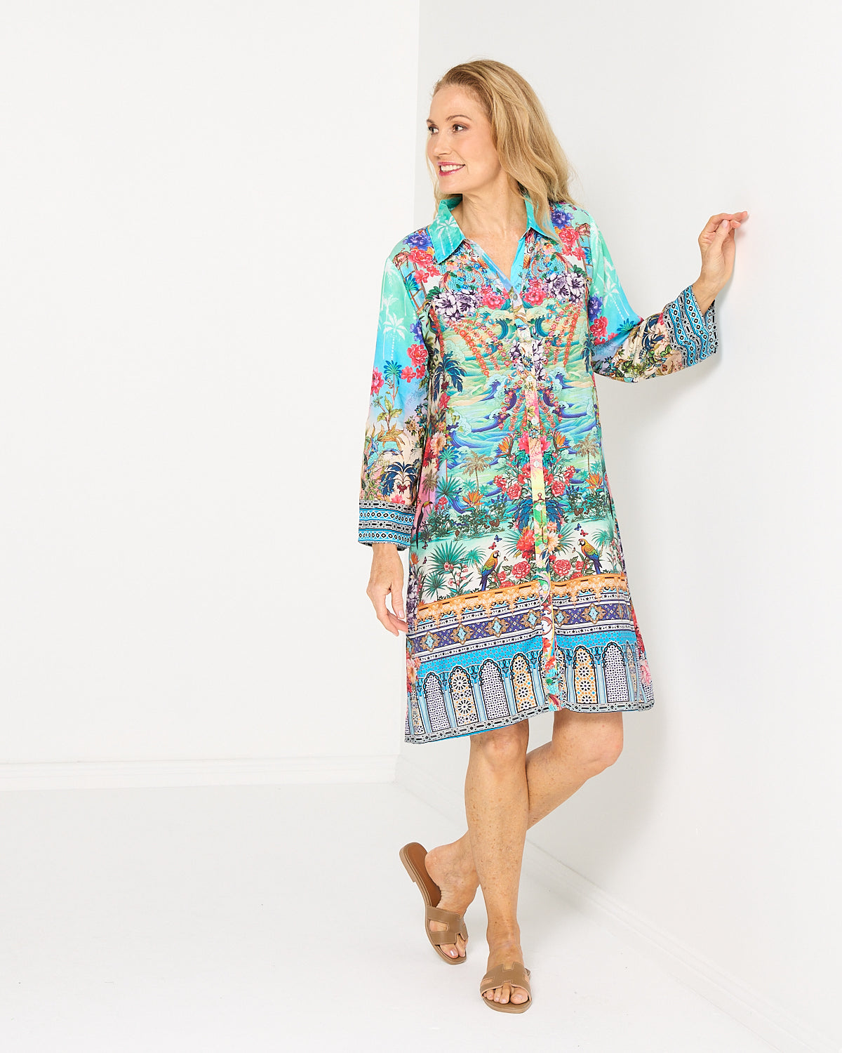 Claudia Shirt Dress - Turquoise Oasis