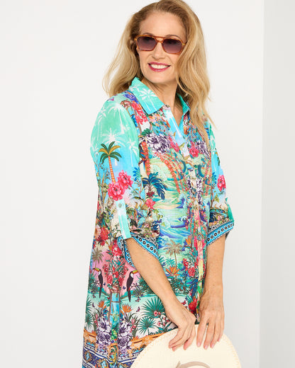Claudia Shirt Dress - Turquoise Oasis