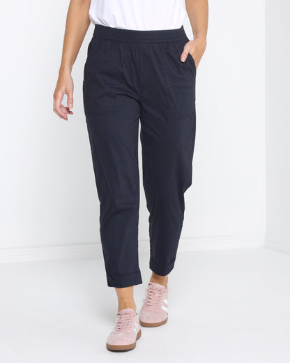 Travel Ease Cuffed Capri Pants - Navy