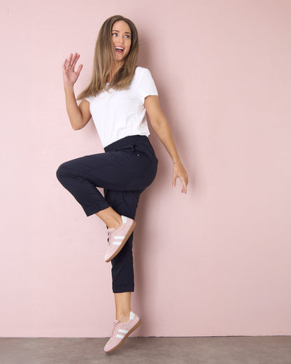Travel Ease Cuffed Capri Pants - Navy