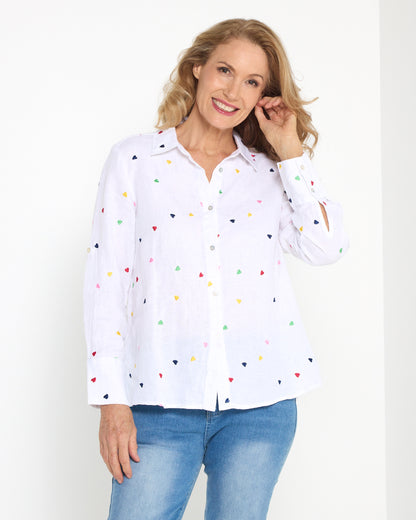 Roberta Heart Linen Shirt - White