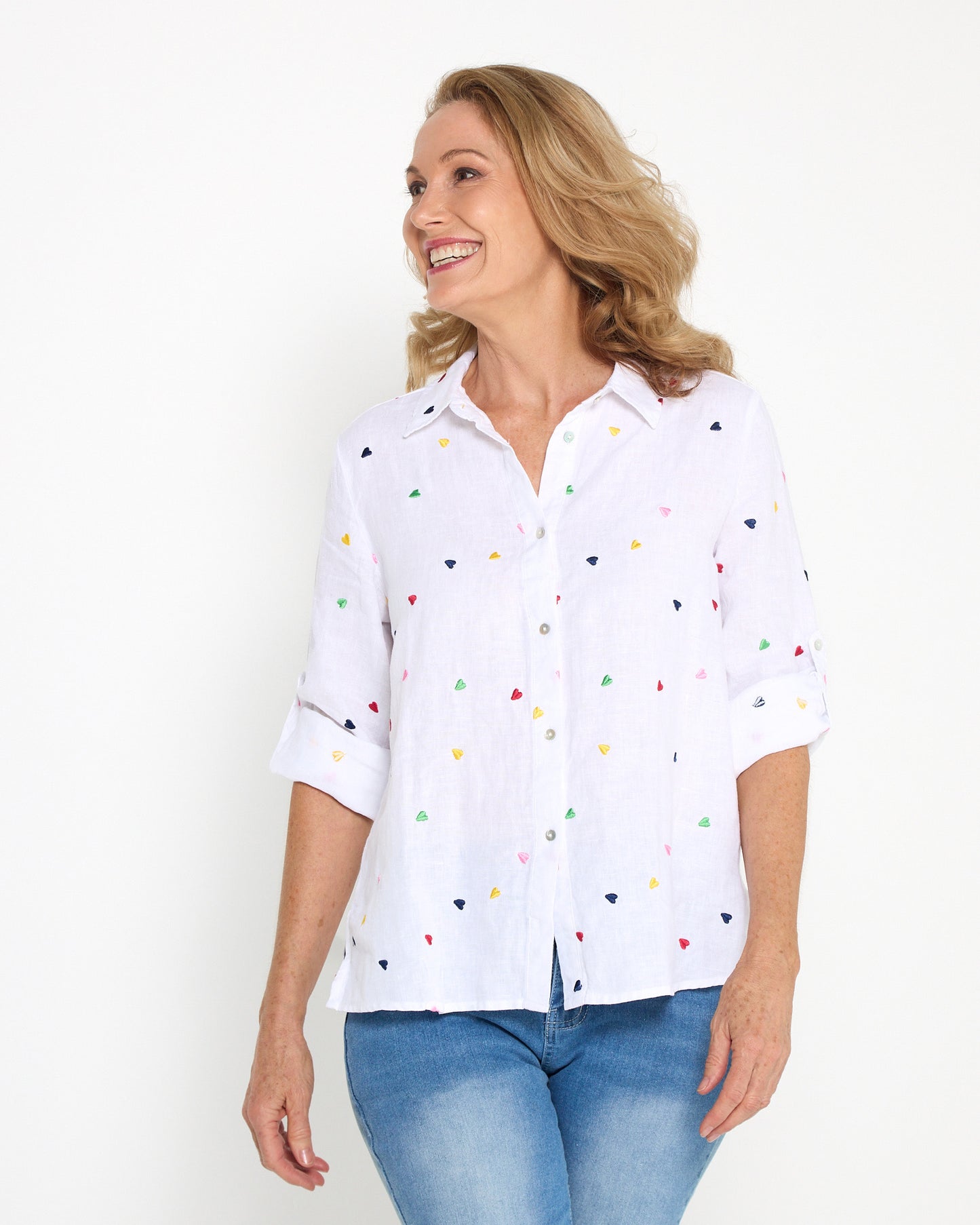 Roberta Heart Linen Shirt - White