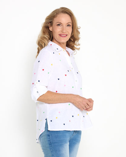 Roberta Heart Linen Shirt - White