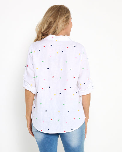 Roberta Heart Linen Shirt - White