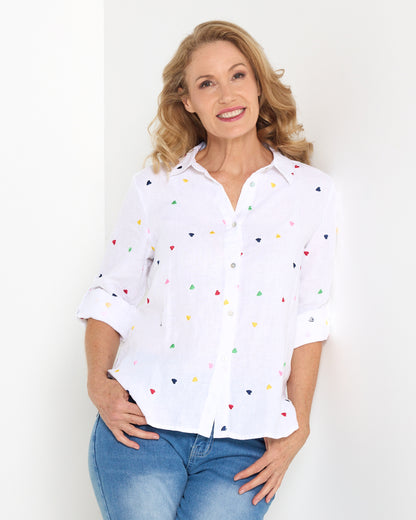 Roberta Heart Linen Shirt - White