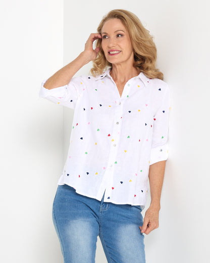 Roberta Heart Linen Shirt - White