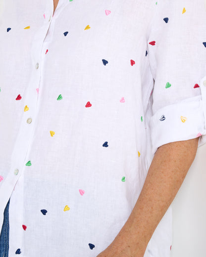 Roberta Heart Linen Shirt - White